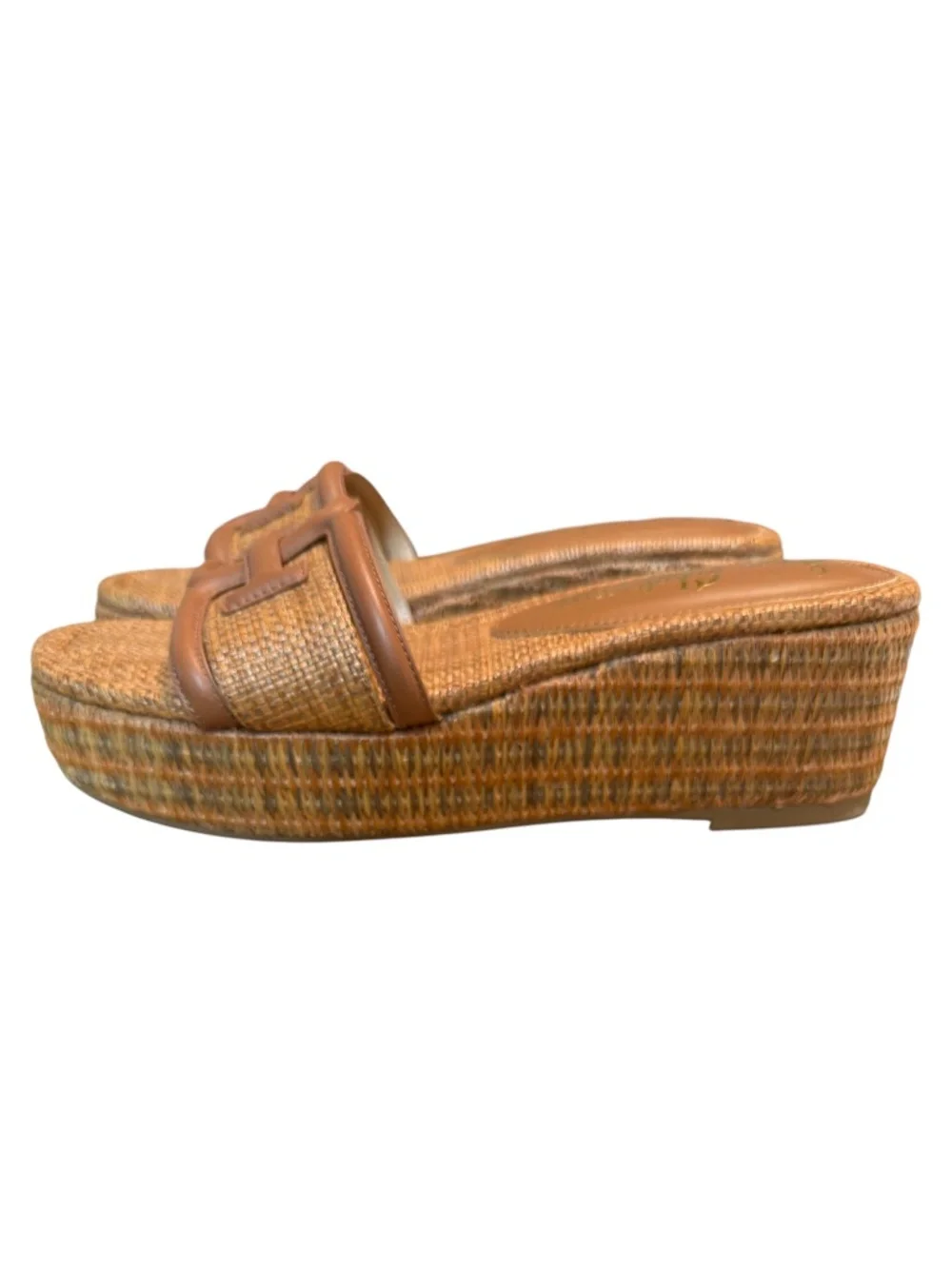 NWOB Sam Edelman Pauline Raffia Platform Wedge Sandals Rich Cognac Size 9